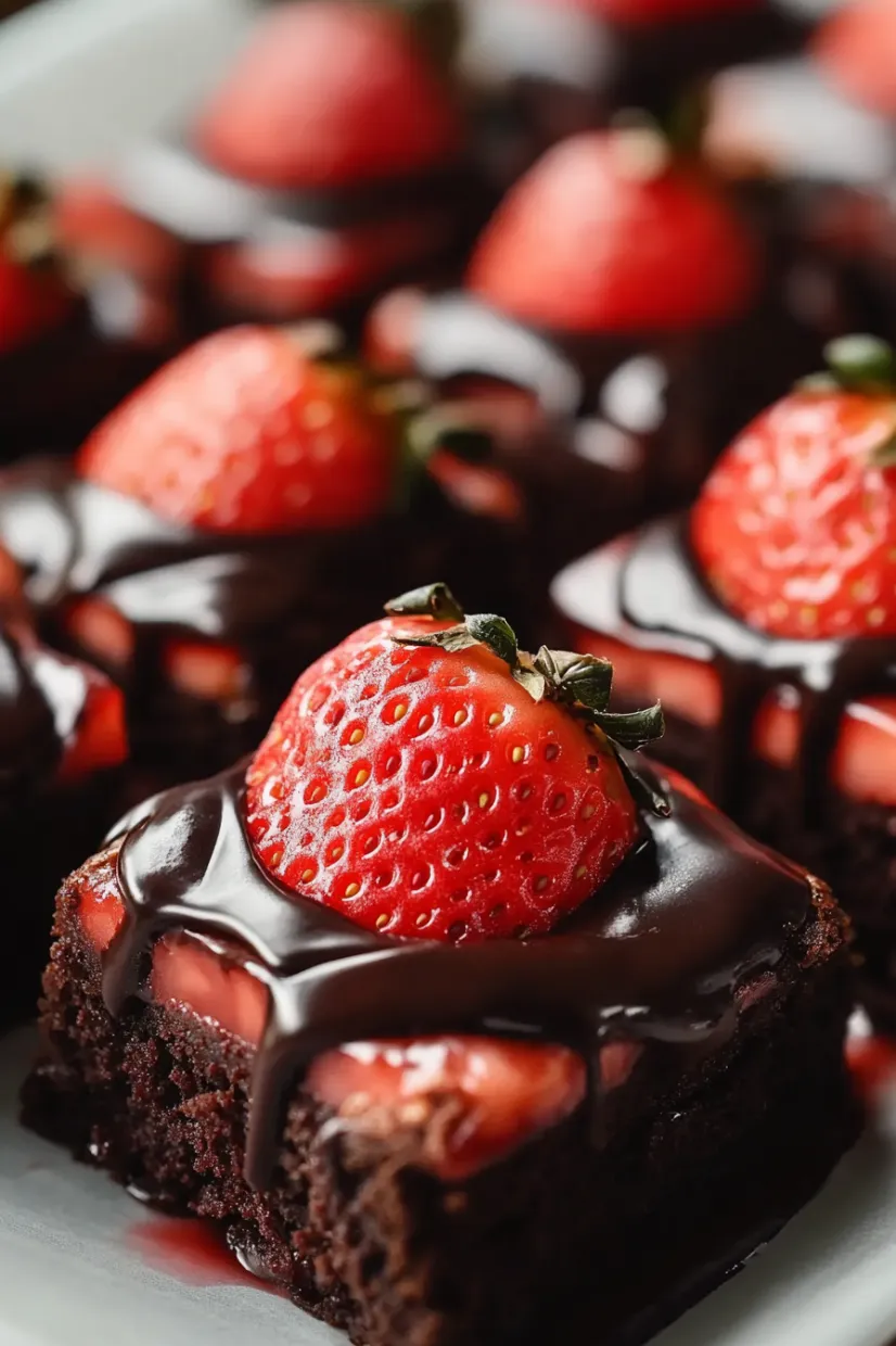 A chocolate cake with strawberries on top.