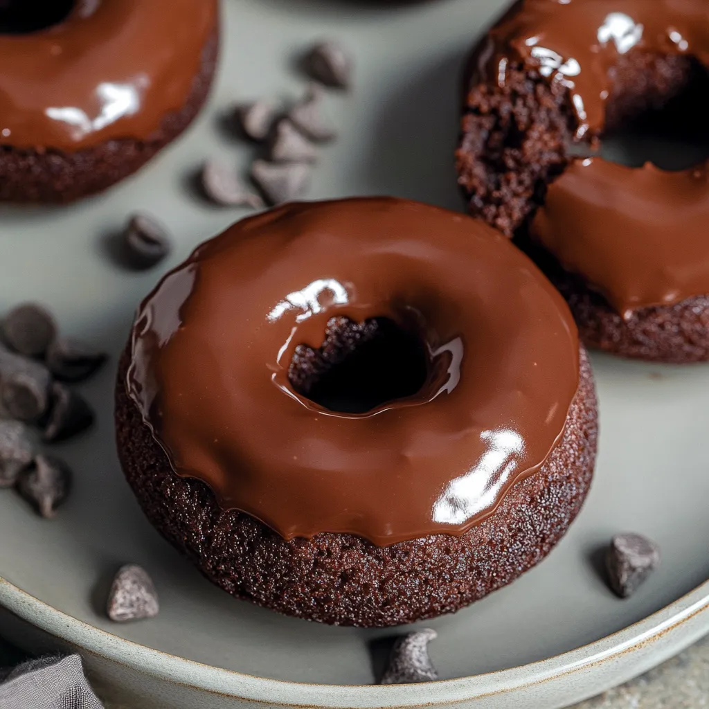 A plate of chocolate covered donuts.