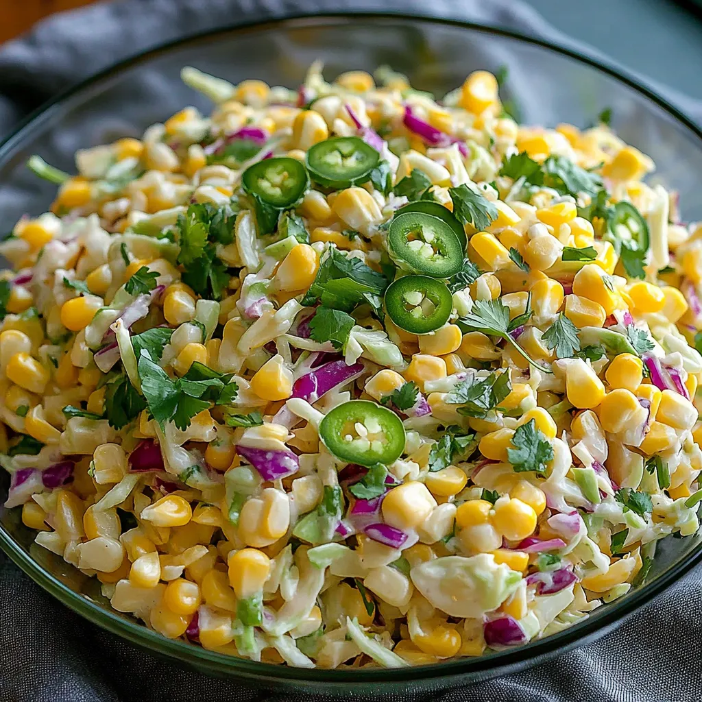 A bowl of salad with corn, peppers and onions.