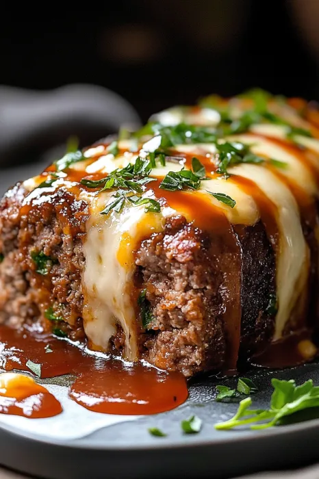 A meat dish with cheese and sauce.