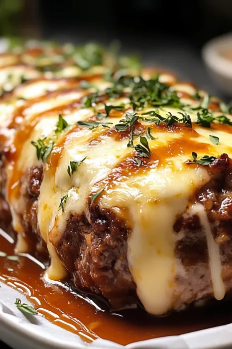 A piece of meat with cheese on top.