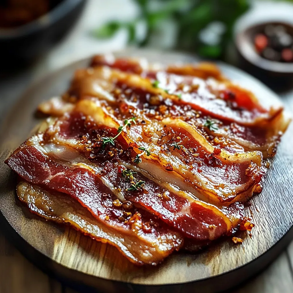 Bacon on a wooden board.