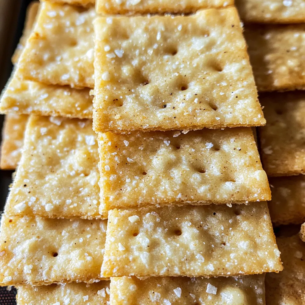 A stack of crackers with salt on top.