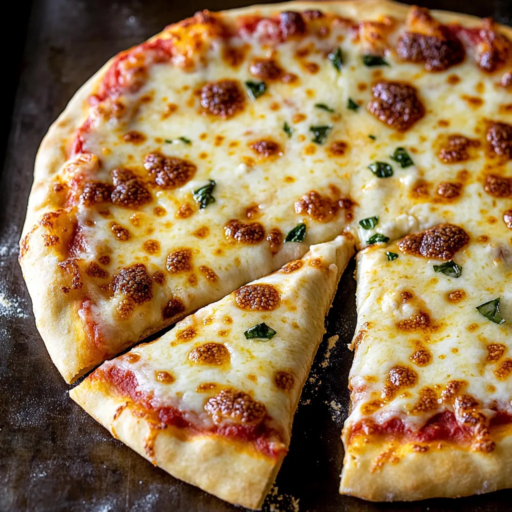A slice of pizza with cheese and herbs.