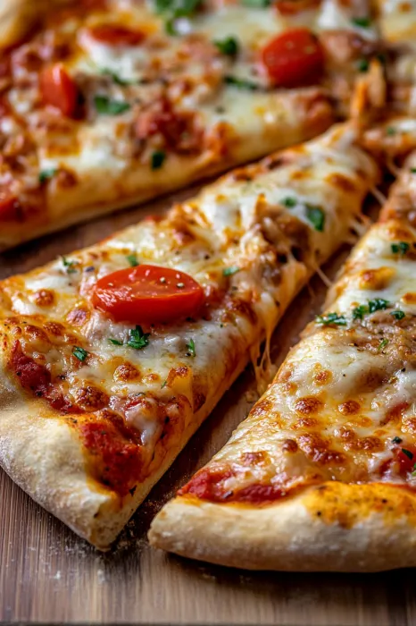 A slice of pizza with tomatoes and cheese.