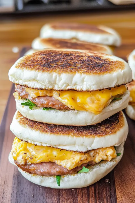 A stack of three sandwiches.