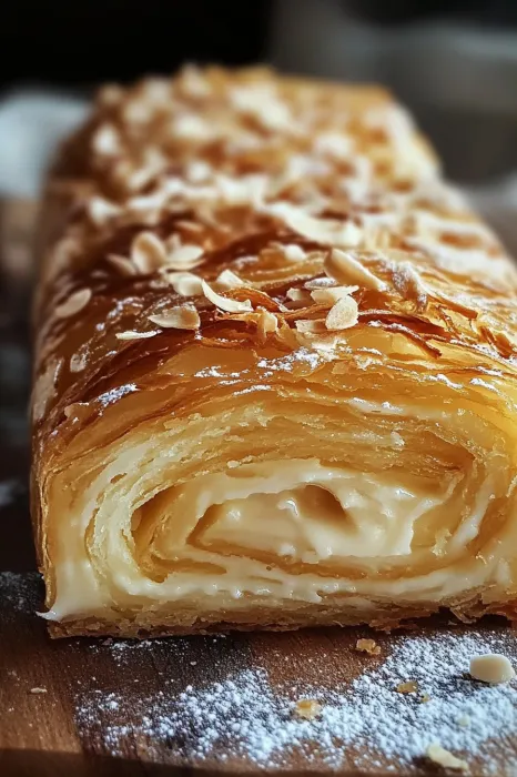 A pastry with almonds on top.