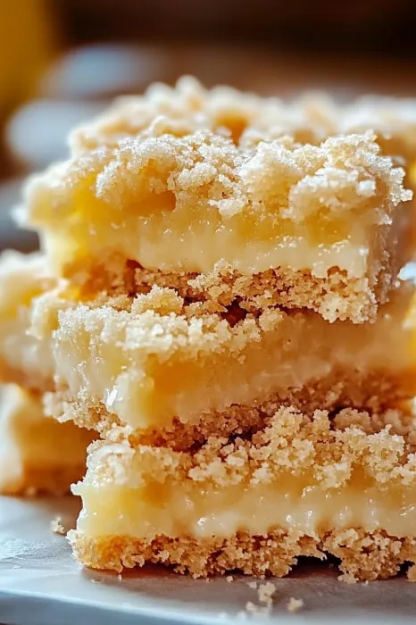 A stack of cake with powdered sugar on top.