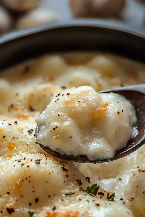 A spoon is in a bowl of soup.