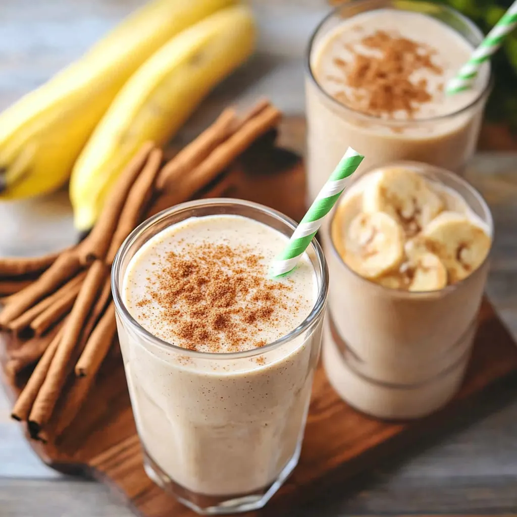 Two glasses of milk with cinnamon on top.