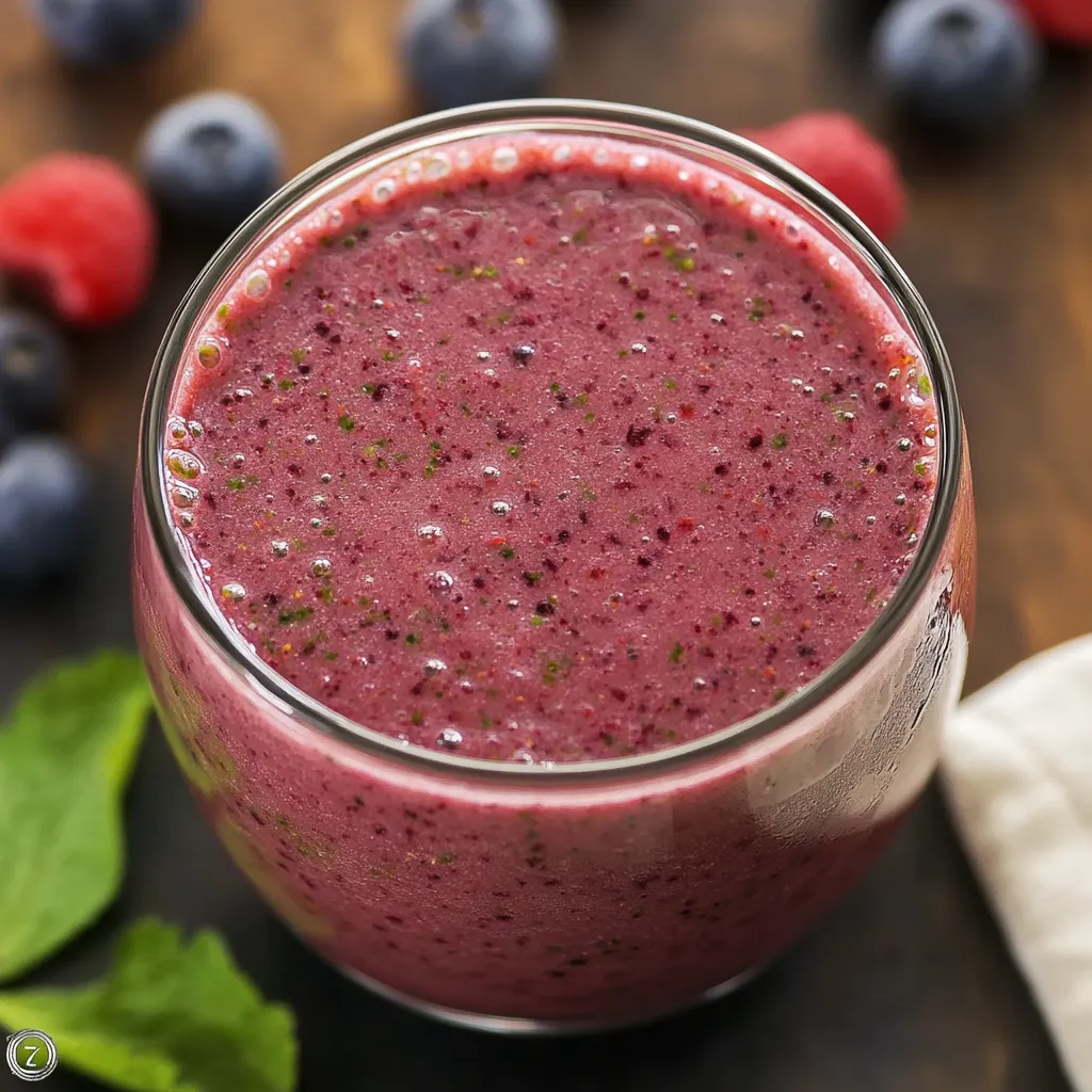 A glass of blueberry smoothie.