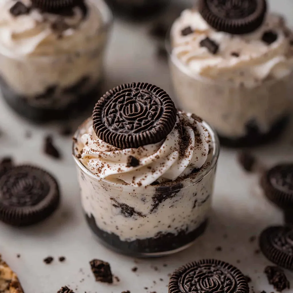 A cupcake with a chocolate frosting and a cookie on top.