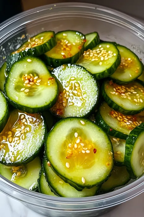 A bowl of sliced cucumbers with seeds.