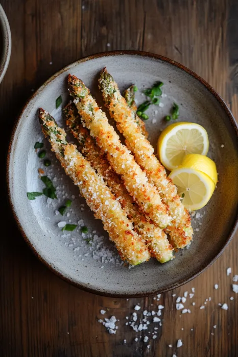 A plate of food with a lemon wedge on it.