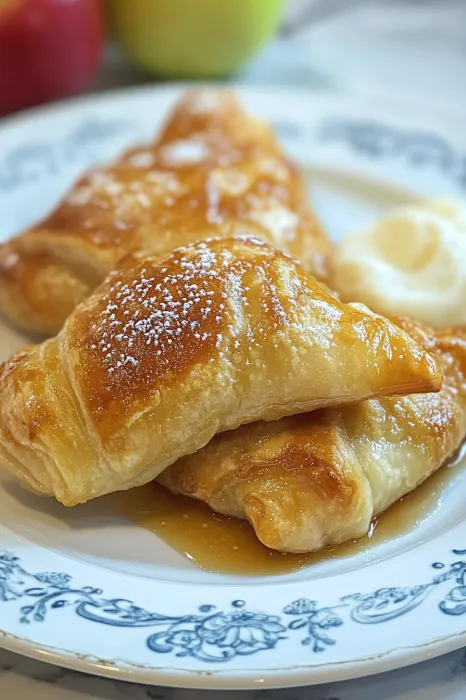 A plate of pastries with a sauce.