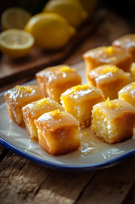 A plate of cake with lemon slices on top.