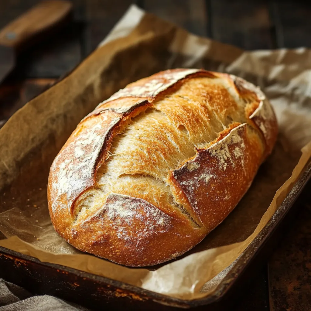 A loaf of bread on a tray.