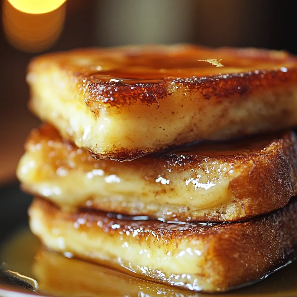 A stack of French toast with syrup.