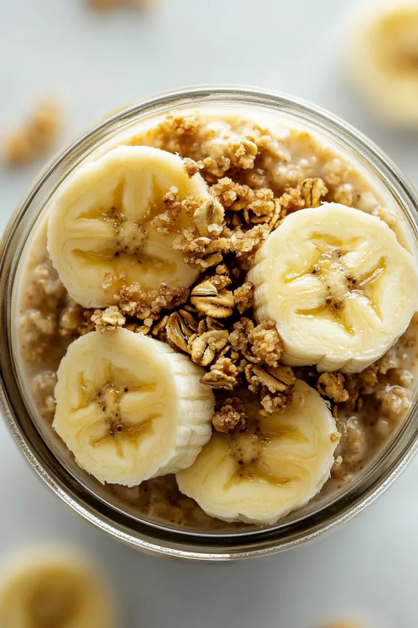 Banana slices on top of oatmeal.