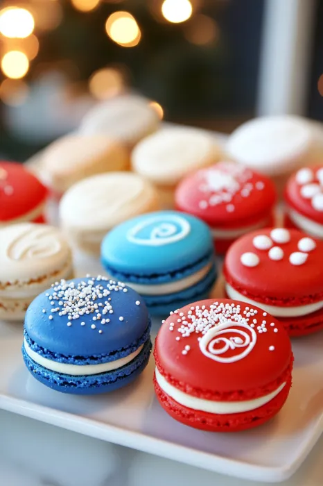 A plate of colorful macaroons.