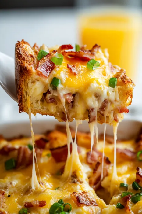 A slice of cheesy bacon bread.