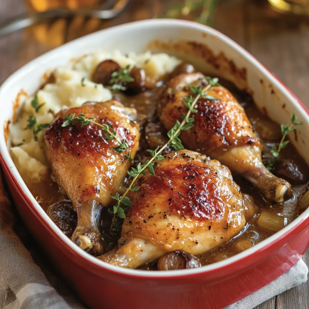 A plate of food with chicken and potatoes.