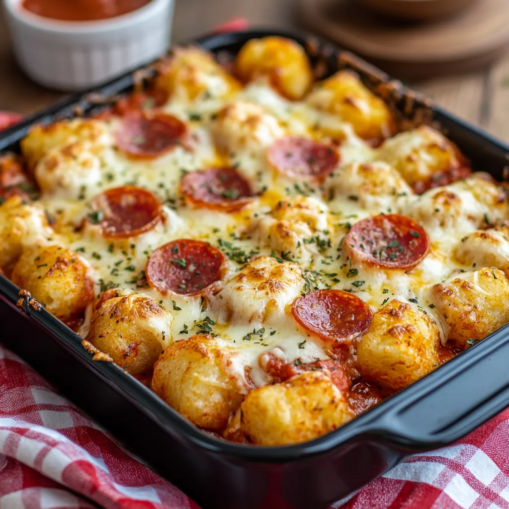A pan of food with pepperoni and cheese.
