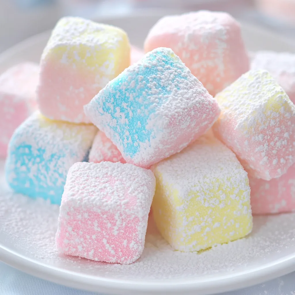 A plate of colorful marshmallows.