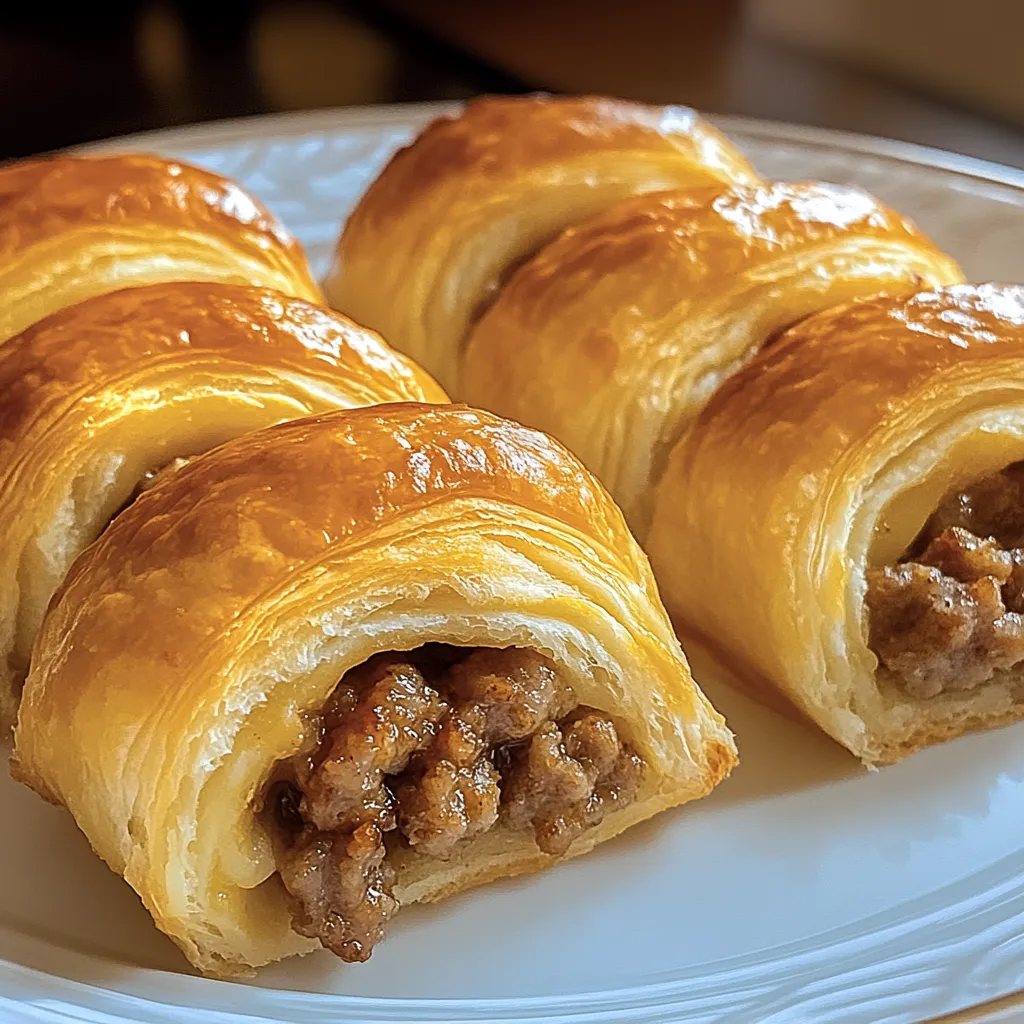 A plate of croissants with meat inside.