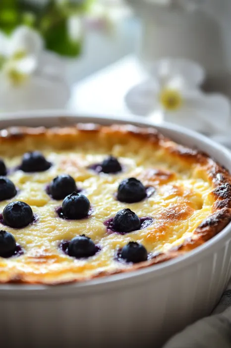 A blueberry cheesecake with blueberries on top.
