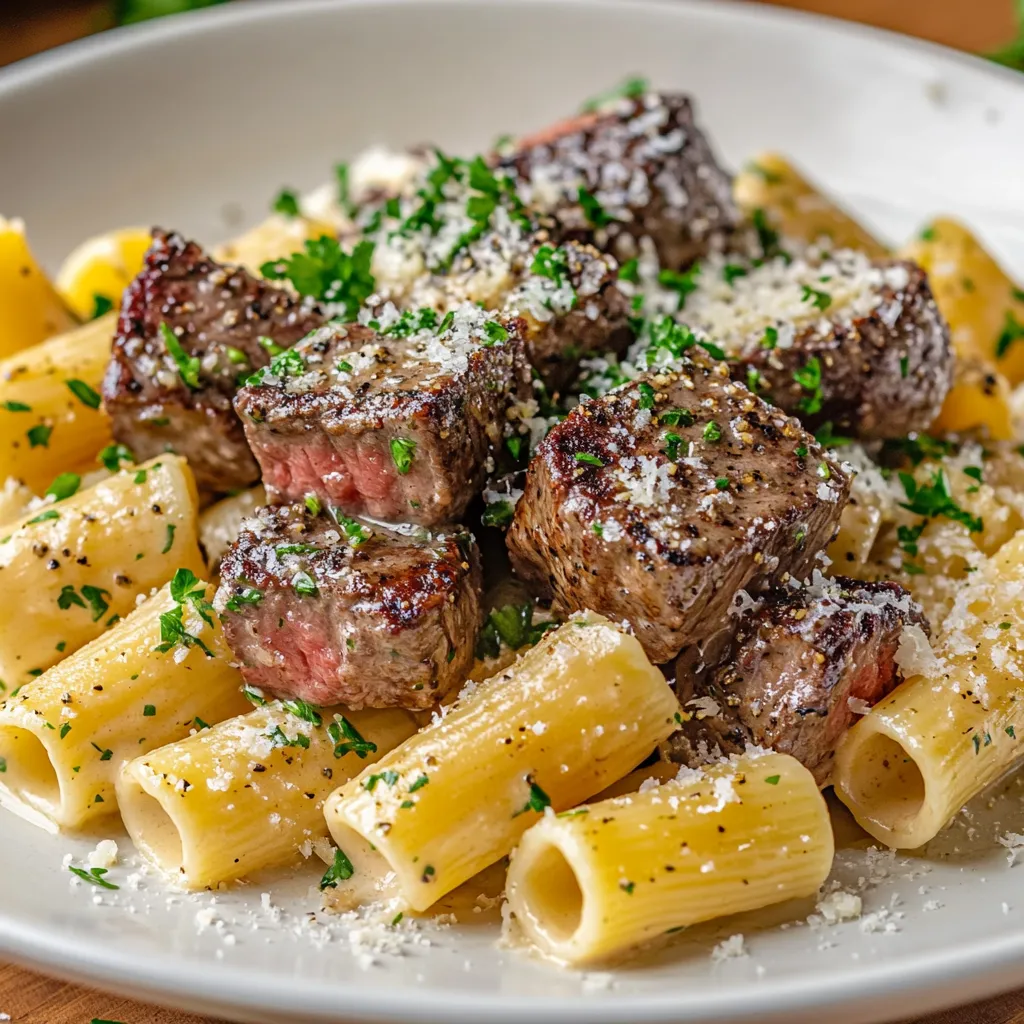 A plate of pasta with meat and cheese.