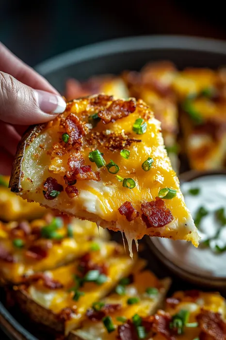 A slice of pizza with bacon and cheese.