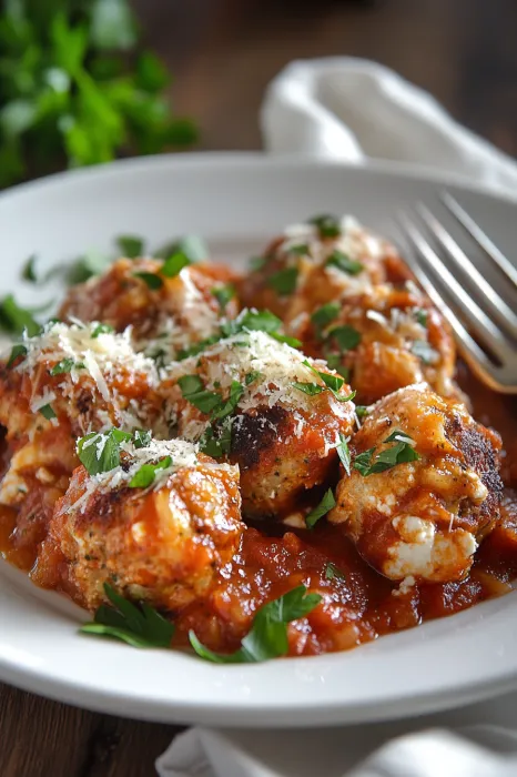 A plate of food with meatballs and sauce.