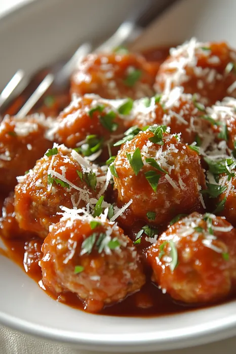 A plate of meatballs covered in sauce.