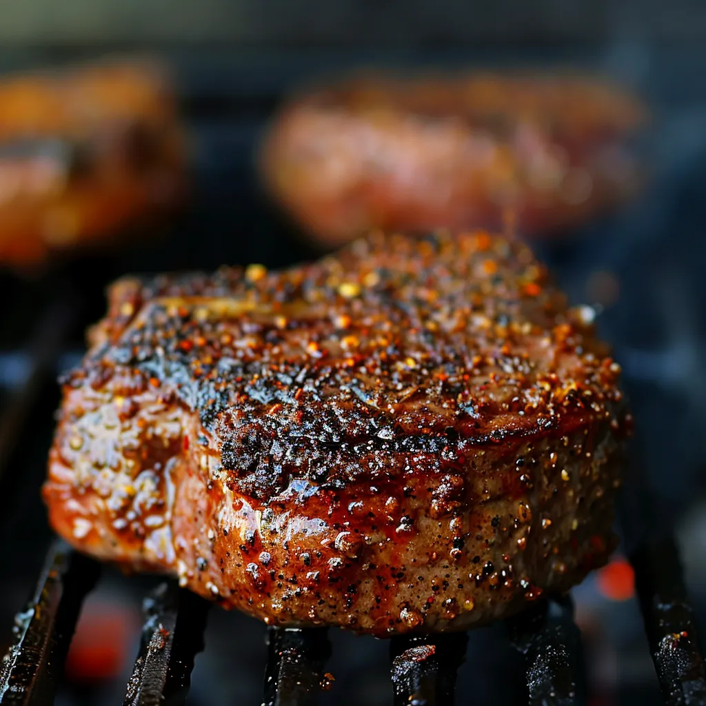 A close up of a piece of meat on a grill.