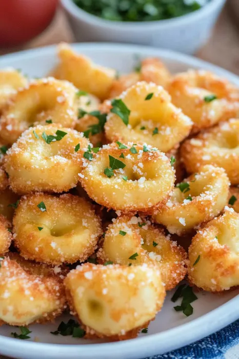 A bowl of cheese and herb covered pasta.