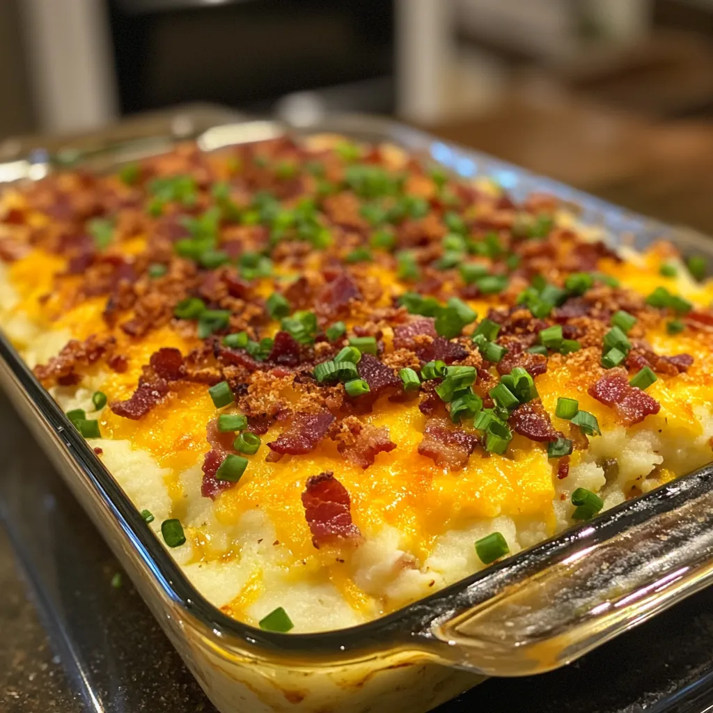 A casserole dish filled with bacon and cheese.