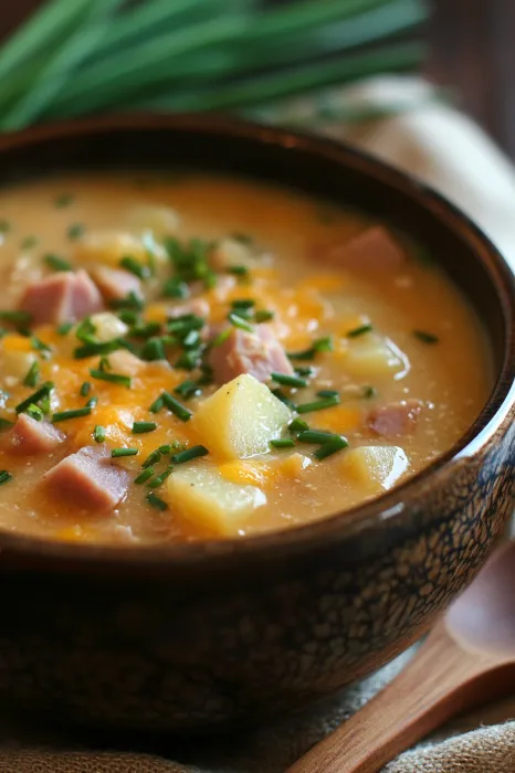 A bowl of soup with green herbs.
