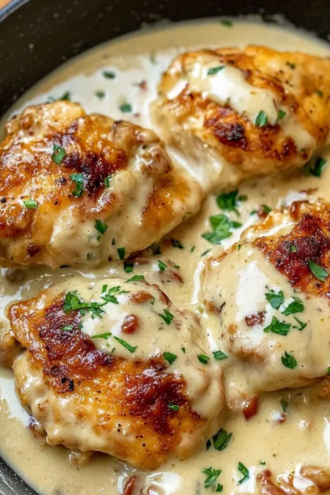 Chicken with sauce.