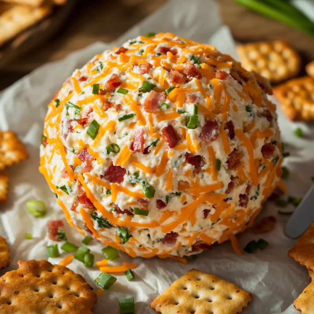 A cheese and bacon ball on a table.