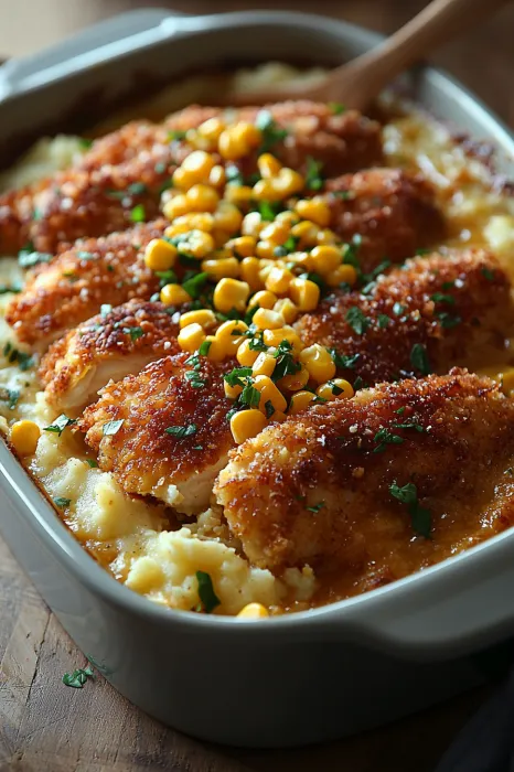 A dish of chicken and corn.