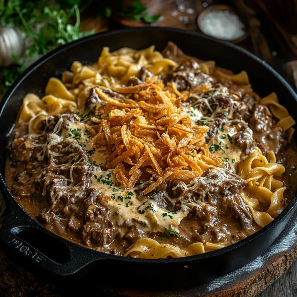 A bowl of pasta with meat and cheese.