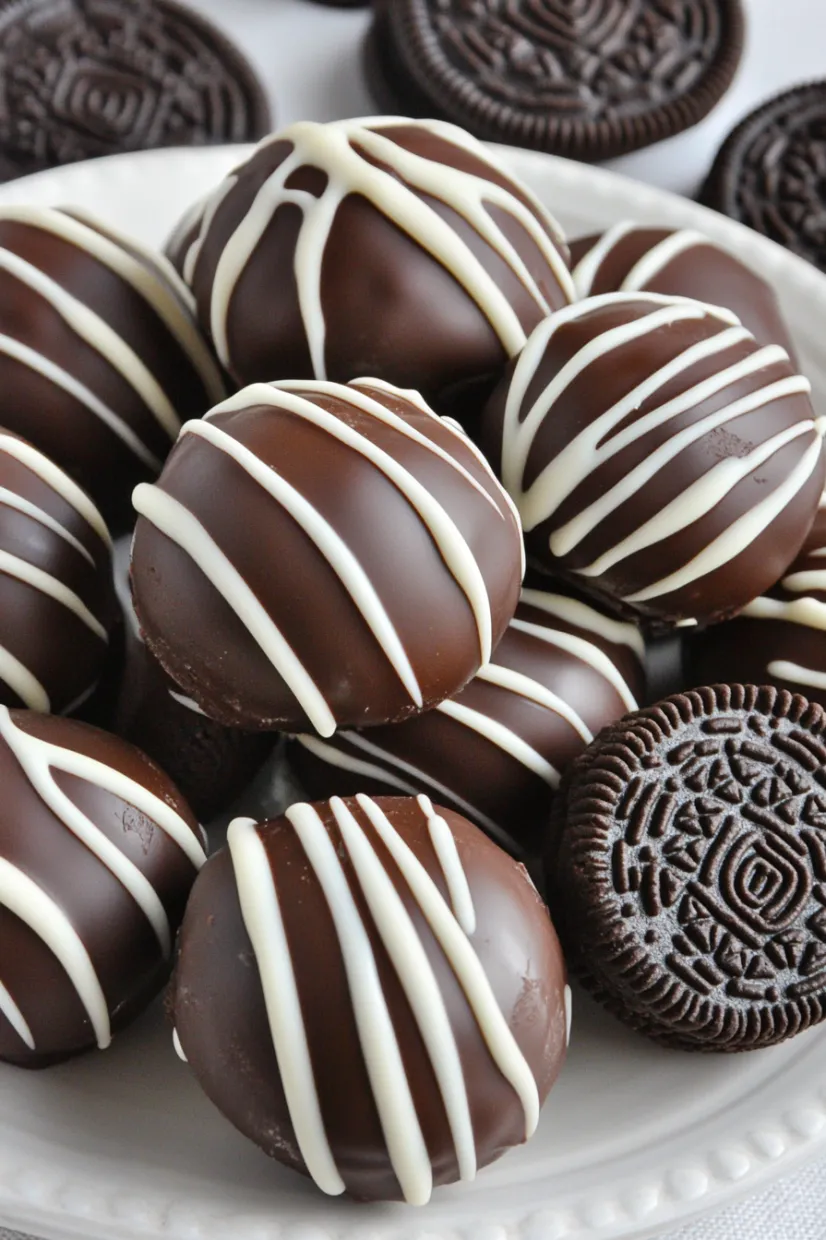 A plate of chocolate and white cake balls.