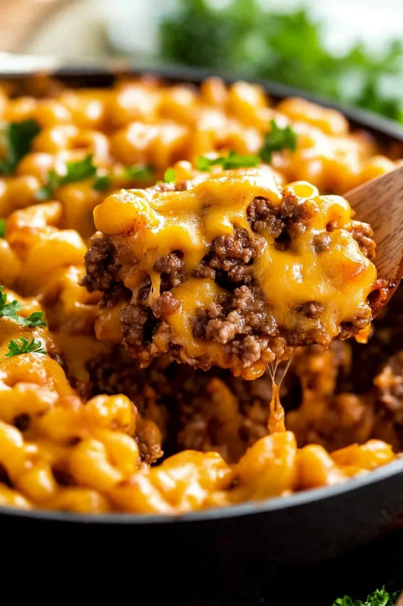 A spoonful of macaroni and cheese.