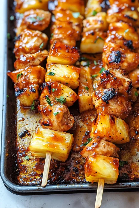 A tray of food with a stick in it.