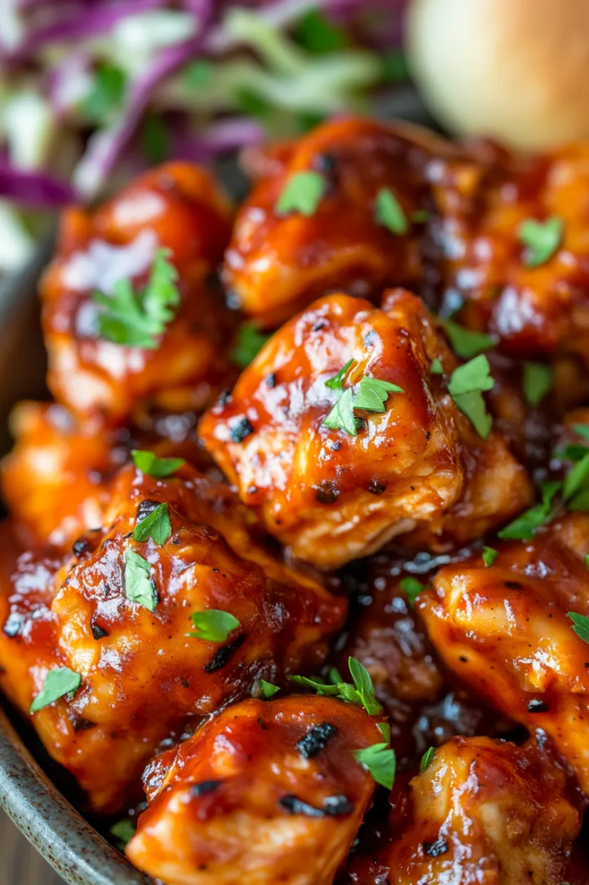 A plate of chicken with sauce.