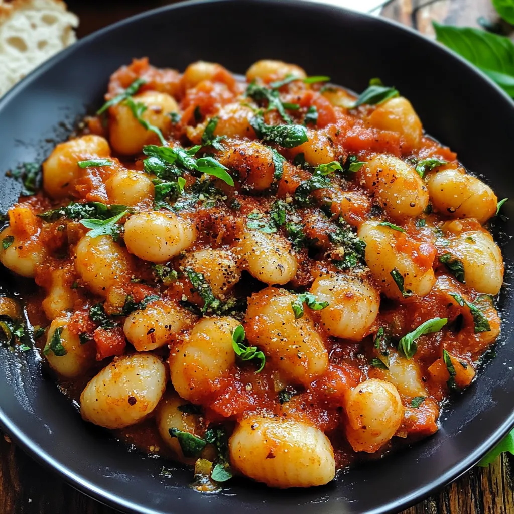 A bowl of pasta with sauce and herbs.