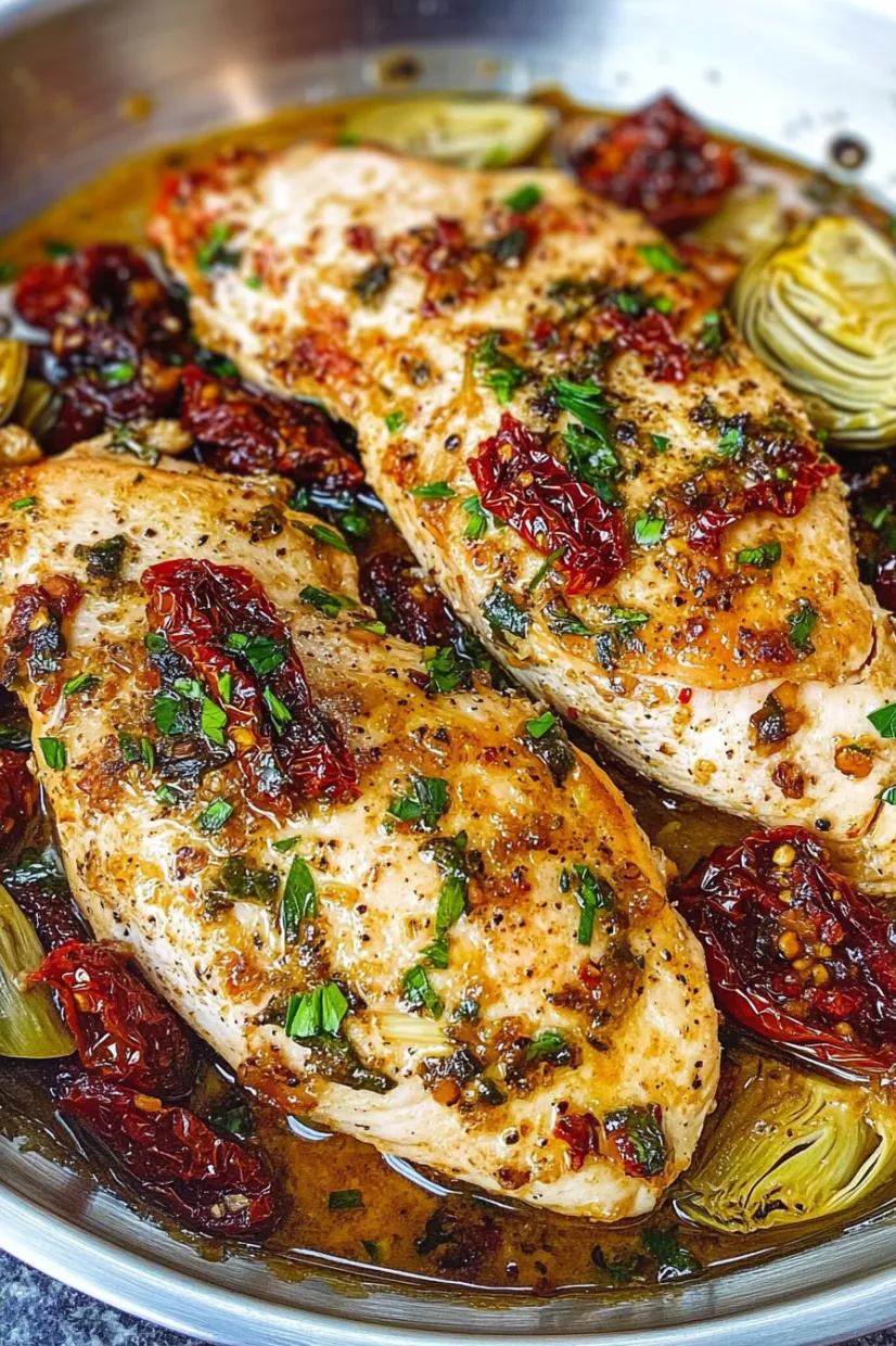 Chicken with red peppers and herbs.