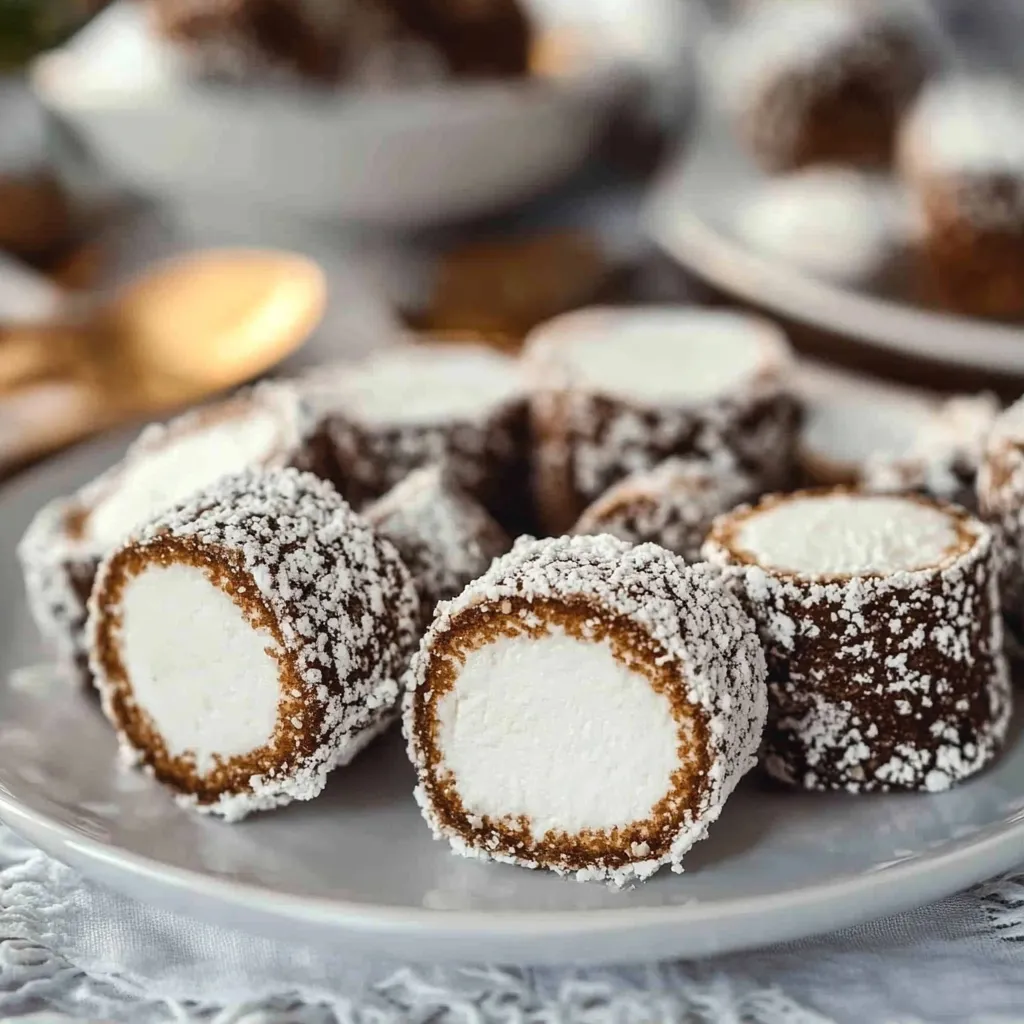A plate of white and brown cookies.