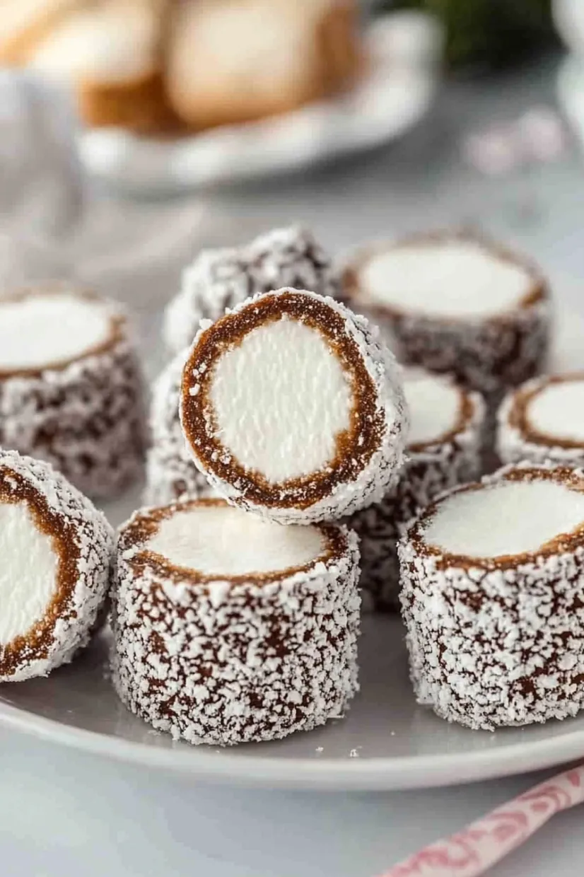 A plate of white and brown candy.